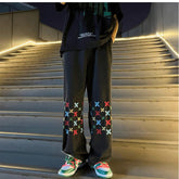 Men Jeans Embroidered Jeans Baggy Straight Trousers